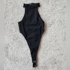 AKIRA High Cut Black Bodysuit with Mock Neck